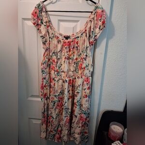 torrid Cream Floral Maxi Dress with Pink & Teal Accents